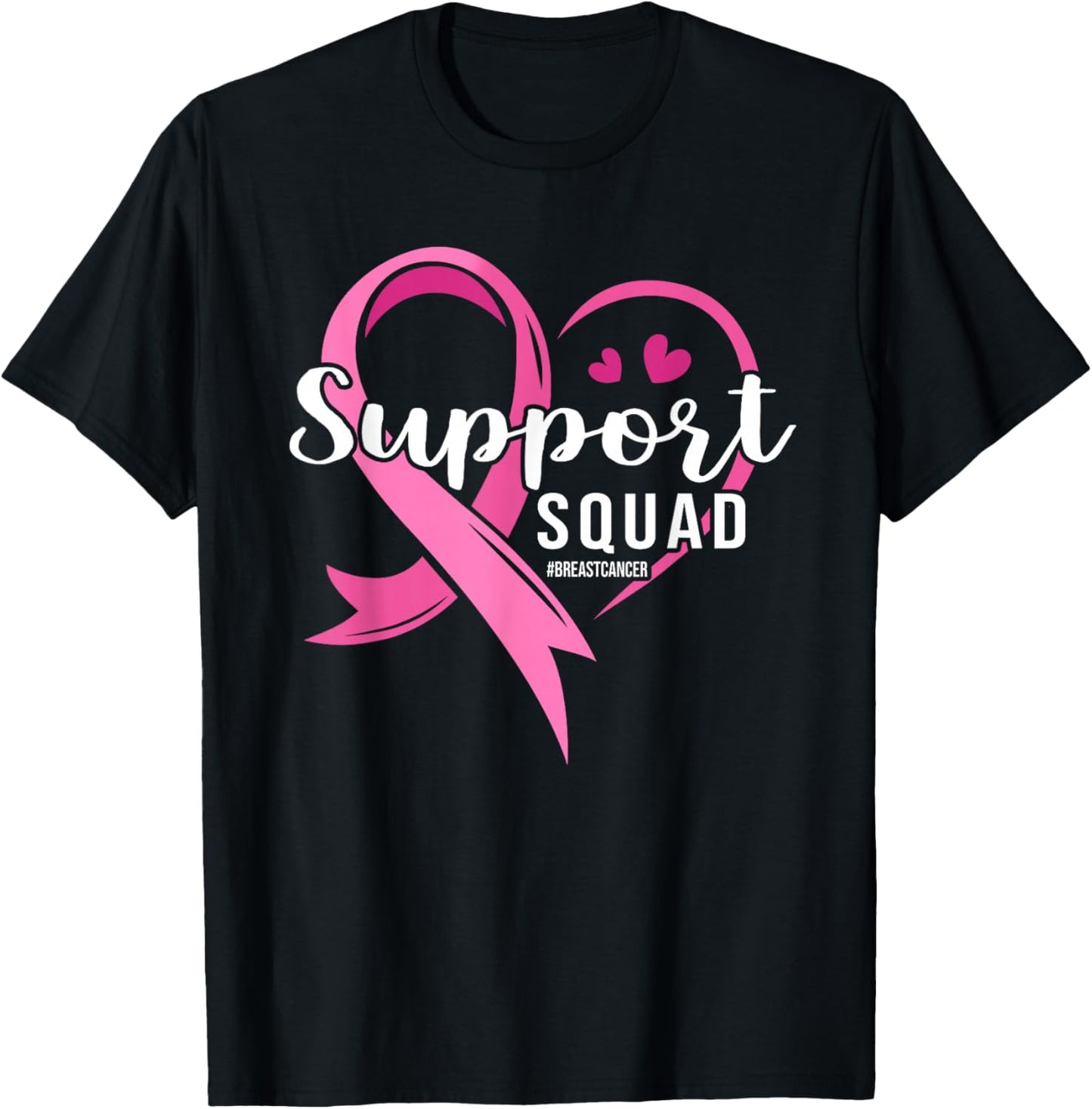Support Squad Cute Heart Breast Cancer Awareness T-Shirt - T-Shirt | Black