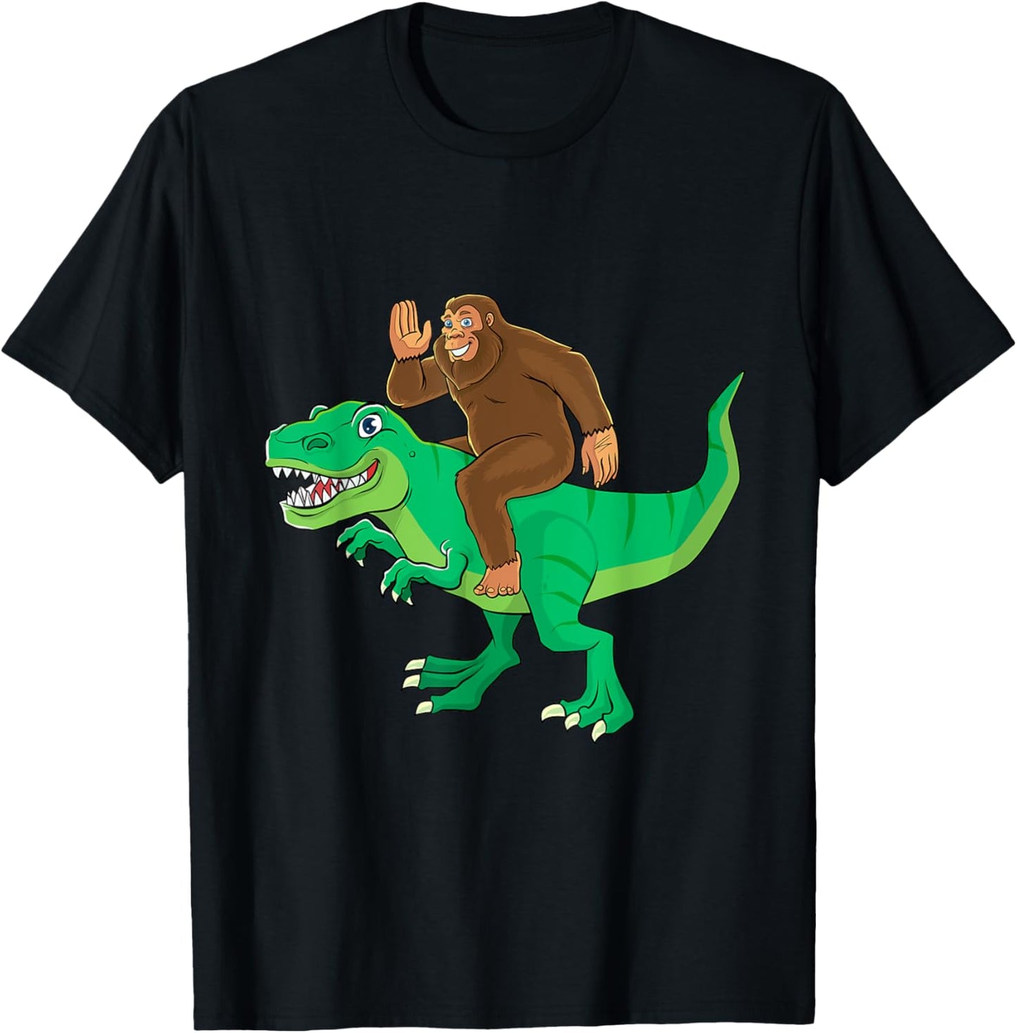 Bigfoot Riding Dinosaur T Rex Funny Men Boys Sasquatch Lover T-Shirt - T-Shirt | Black
