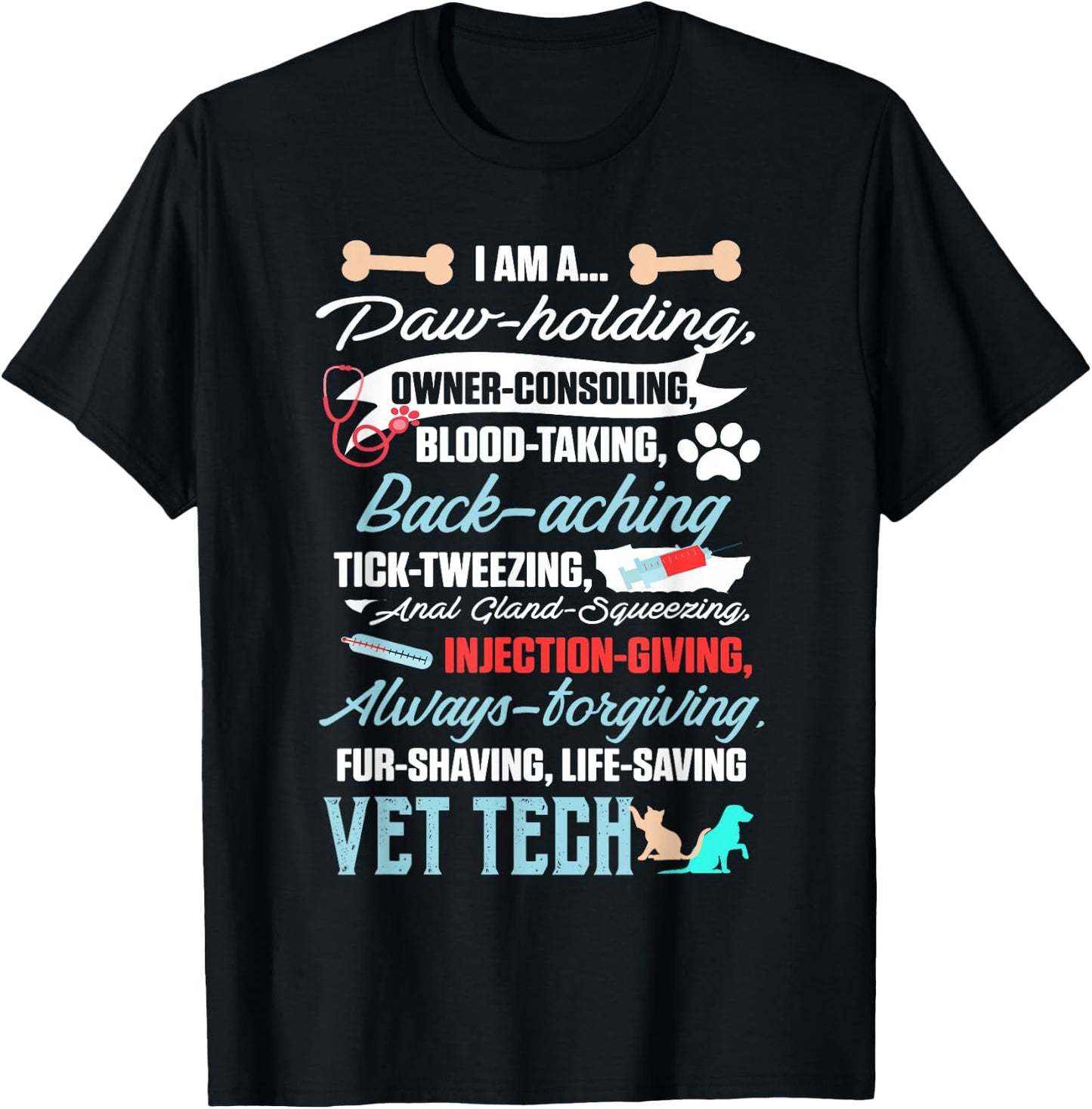Vet Tech Paw Holding Funny Veterinary Technician T-Shirt - T-Shirt | Black