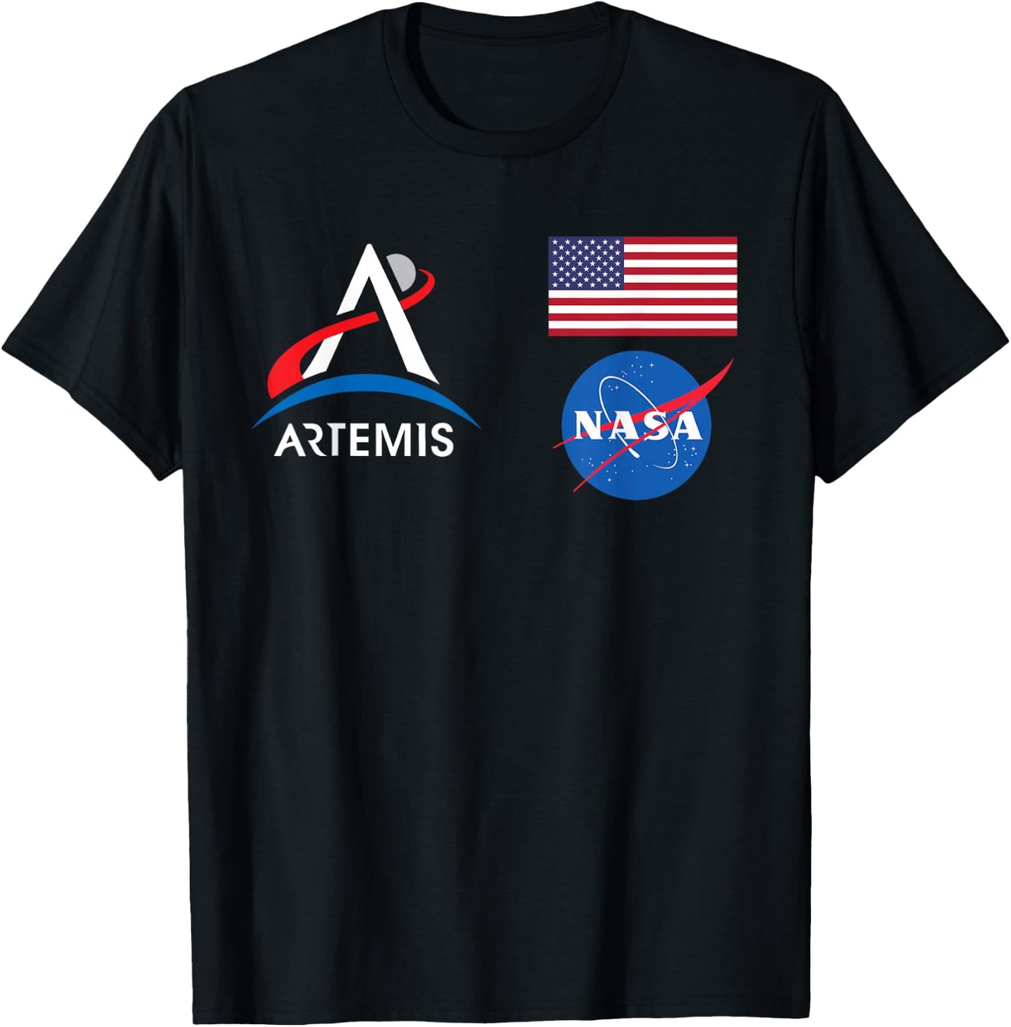 Artemis Mission 1 One Astronaut Patch Front and Back Design T-Shirt - T-Shirt | Black