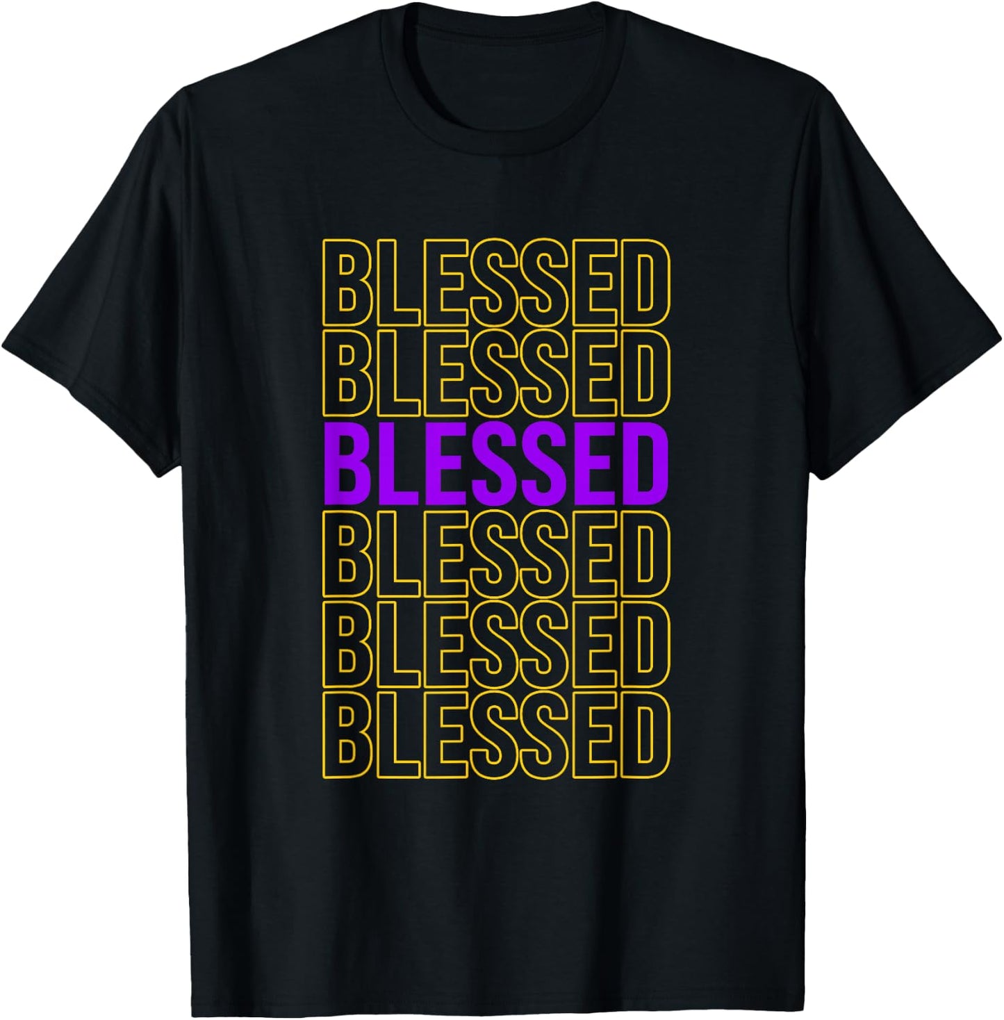 Purple and Golds Blessed-gold & Purple Color Graphic T-Shirt - T-Shirt | Black