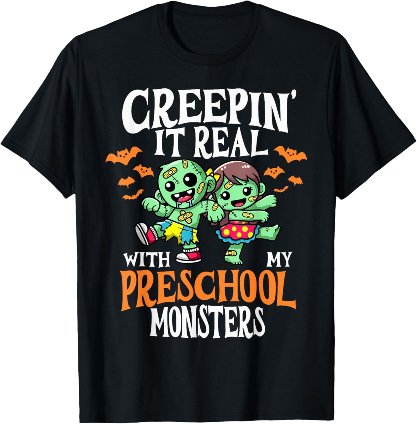 Creepin It Real Monster School Preschool Teacher Halloween T-Shirt - T-Shirt | Black