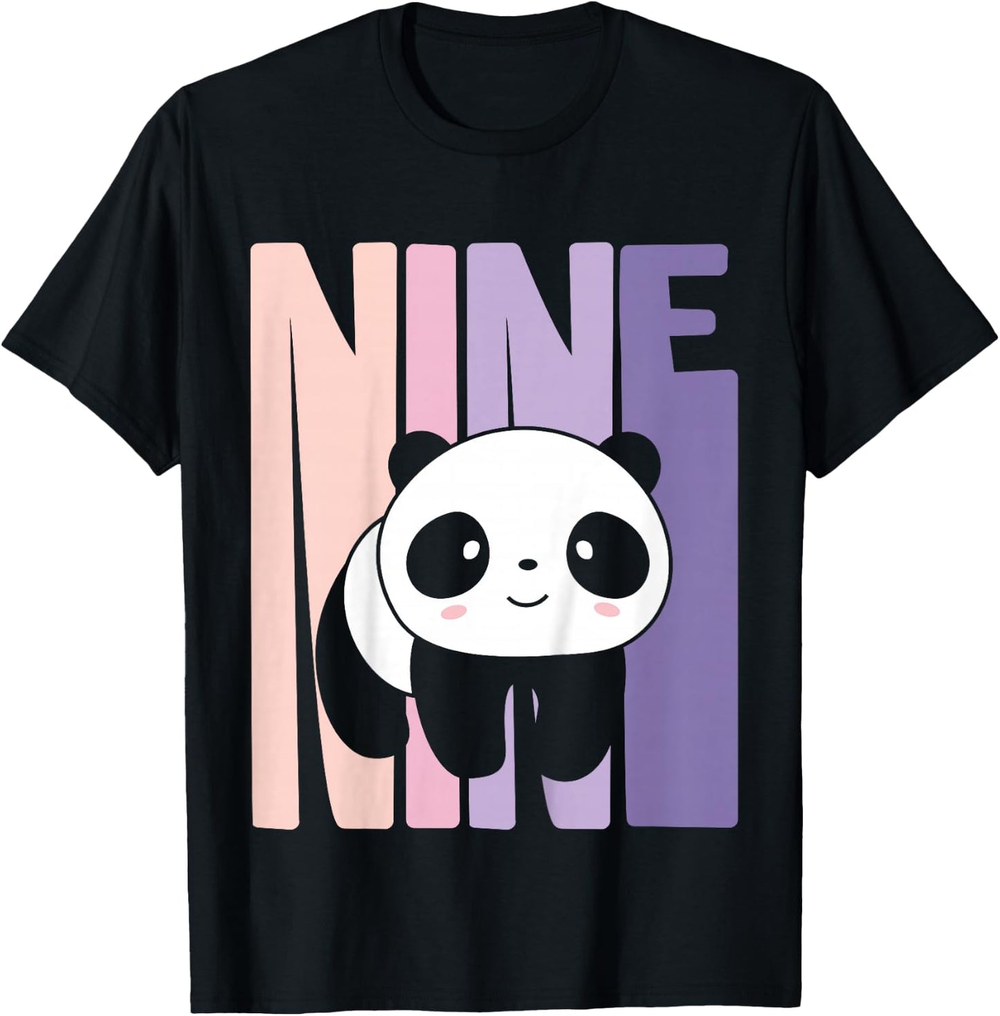 9 Year Old Cute Panda Birthday Girl 9th B-day T-Shirt - T-Shirt | Black