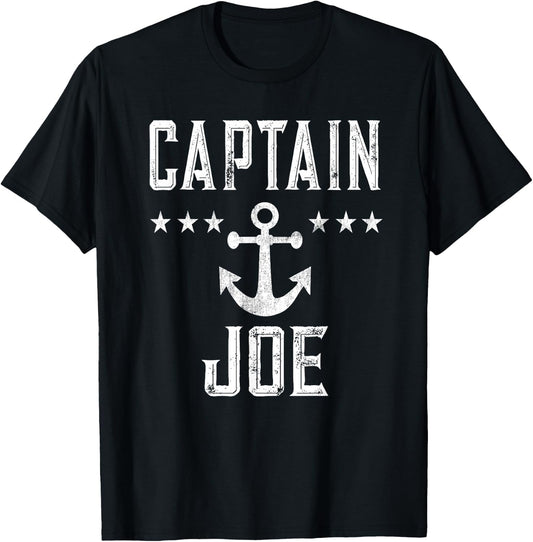 Captain Joe - Retro Personalized Nautical Boating Lover T-Shirt - T-Shirt | Black
