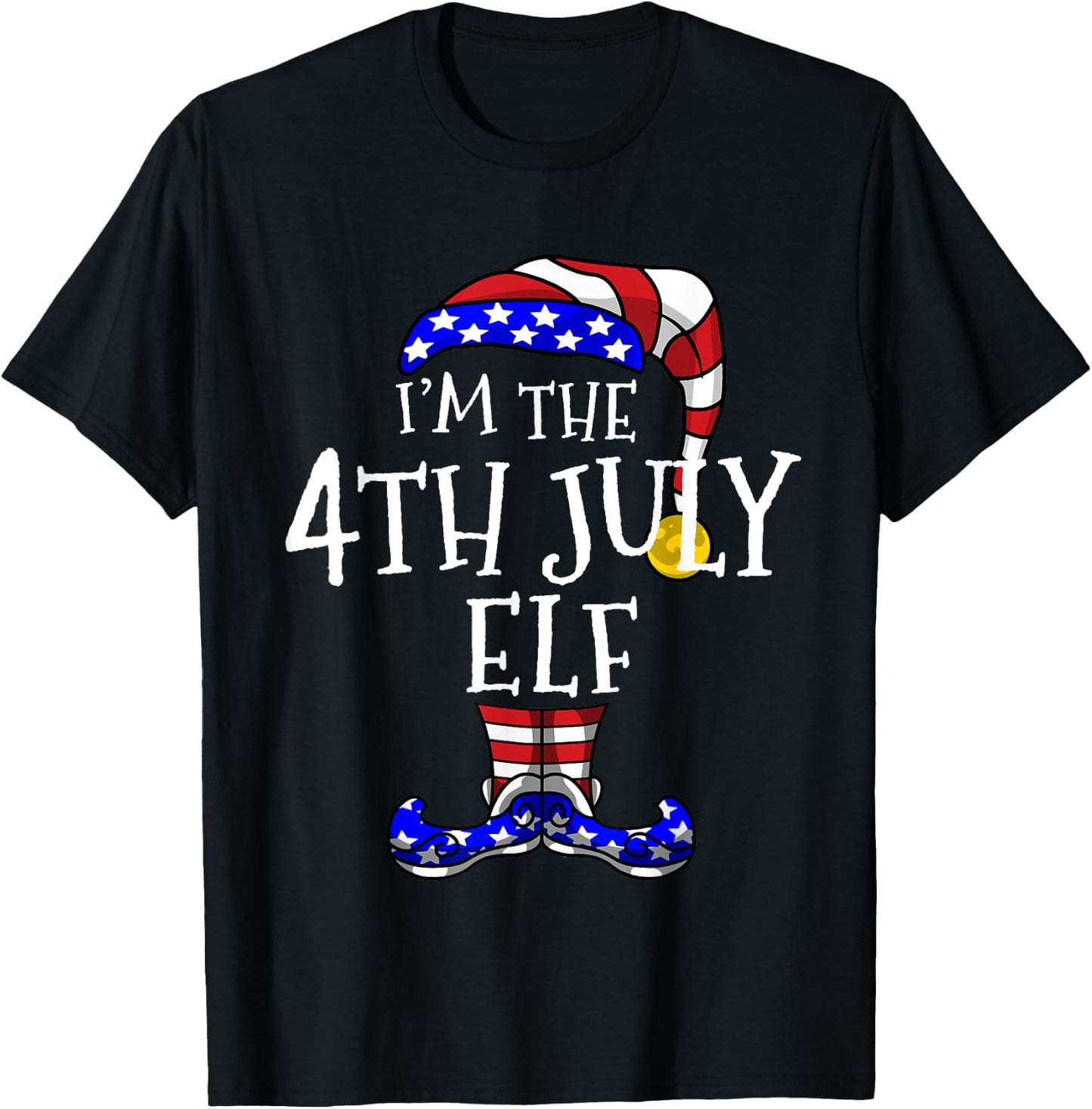 4th July Elf Patriotic Gnomes Christmas July Funny Cute T-Shirt - T-Shirt | Black