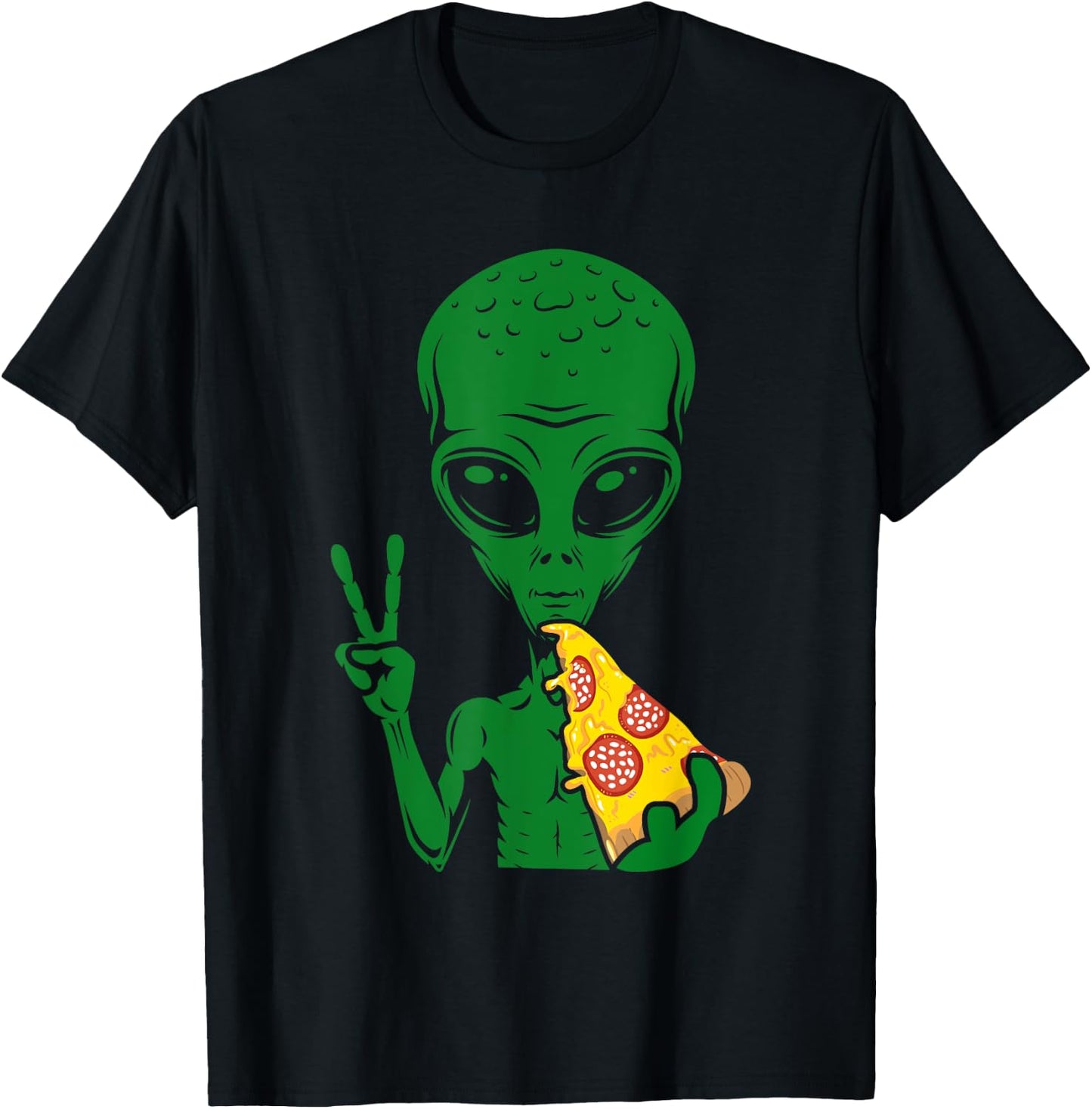 Funny Alien Head Eating Pizza UFO Extraterrestrial Small T-Shirt - T-Shirt | Black