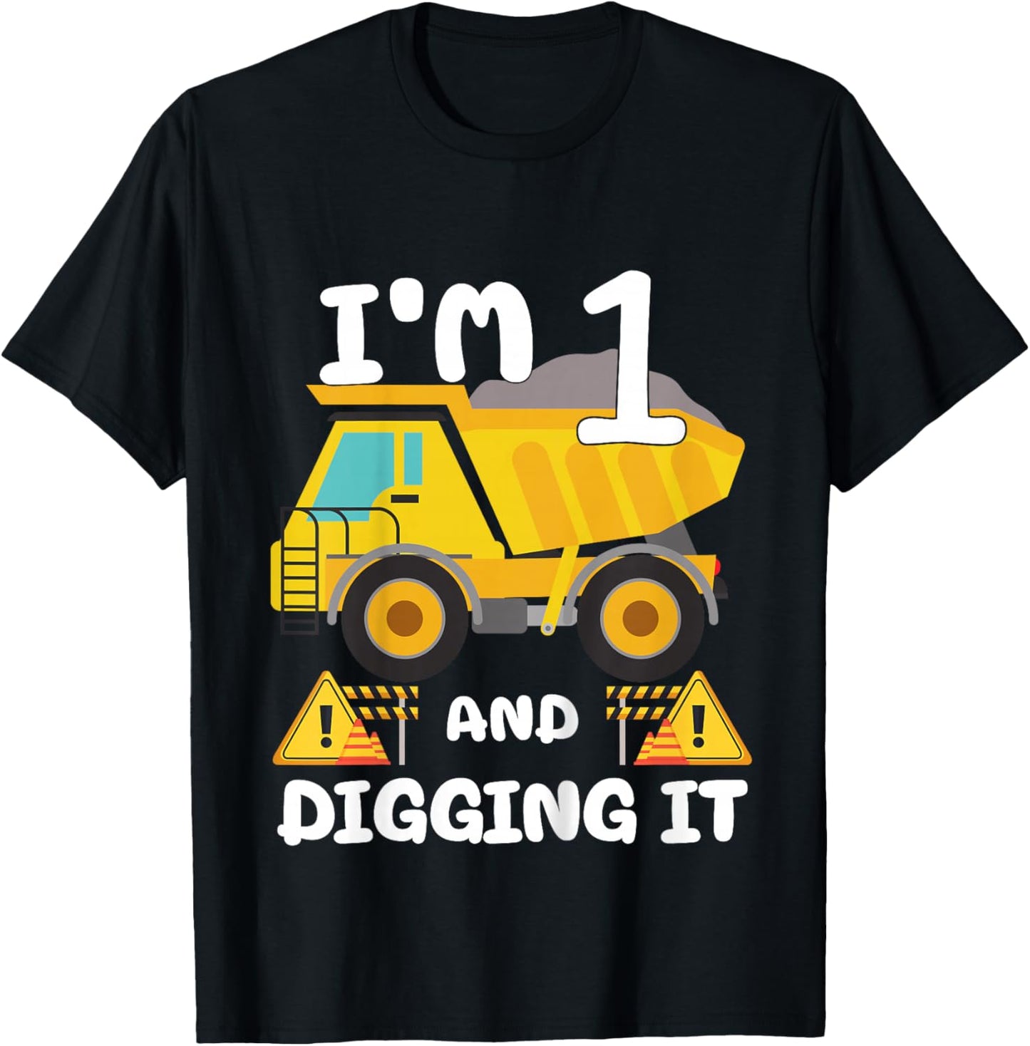 Kids 1st Birthday Construction Birthday Boy 1 Dump Truck BDay T-Shirt - T-Shirt | Black