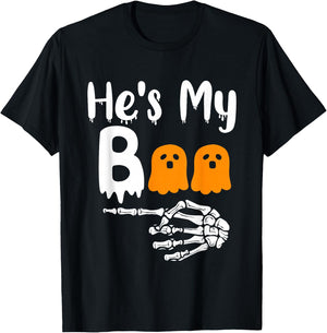 She's My Boo Matching Halloween Pajama Couples He's My Boo T-Shirt - T-Shirt | Black