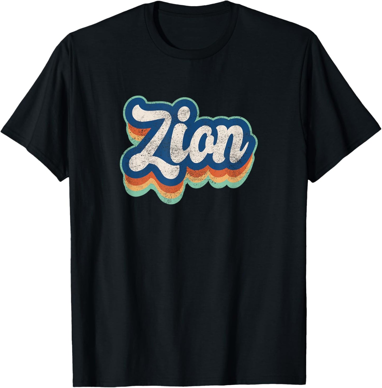 Zion First Name Boy Vintage Style 70s 80s Personalized T-Shirt - T-Shirt | Black