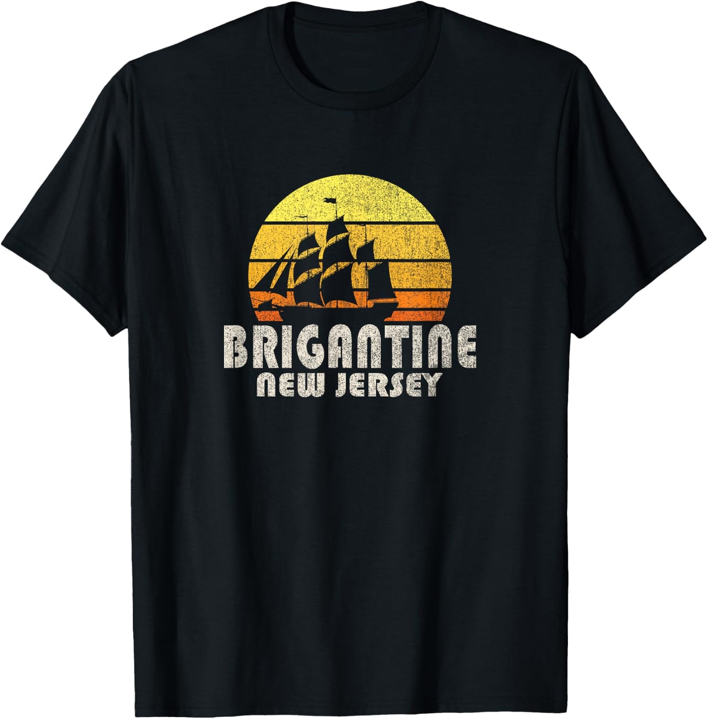 Retro Brigantine NJ Beach Vacation Men Women Kids T-Shirt - T-Shirt | Black