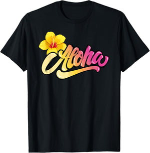 Aloha Hawaiian Hawaii Women Girls Tropical Beach T-Shirt - T-Shirt | Black