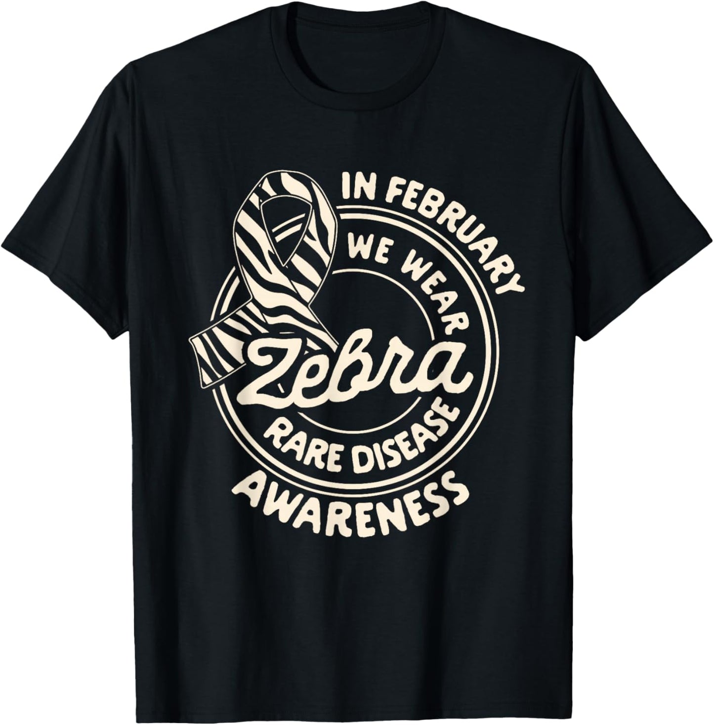 Rare Disease Awareness In February We Wear Zebra Ribbon T-Shirt - T-Shirt | Black