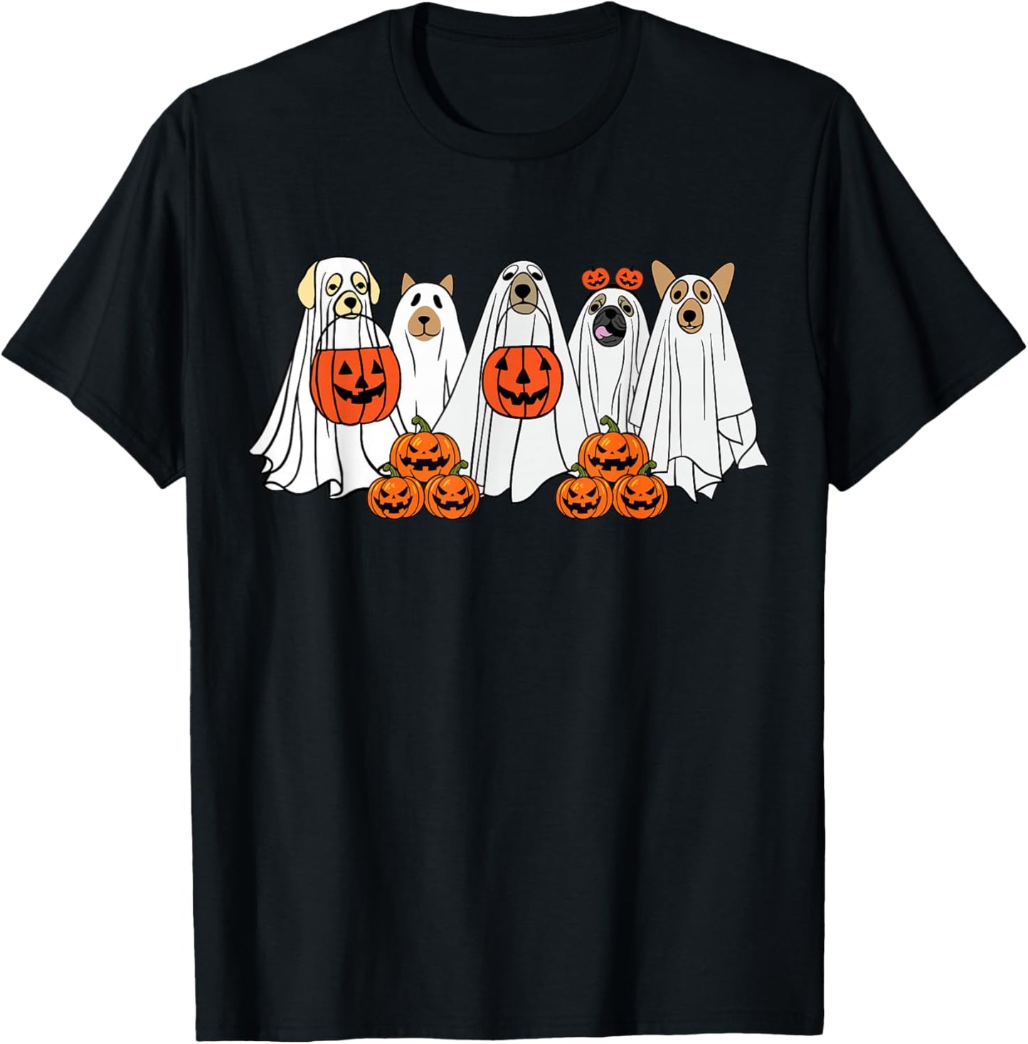 Dog Ghost Cute Dog Dressed As Ghost Funny Halloween Dog Women Kids T-Shirt - T-Shirt | Black