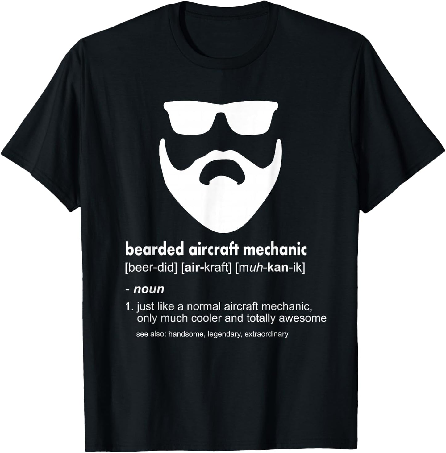 Bearded Aircraft Mechanic Shirt Funny Airplane Mechanic Gift T-Shirt - T-Shirt | Black