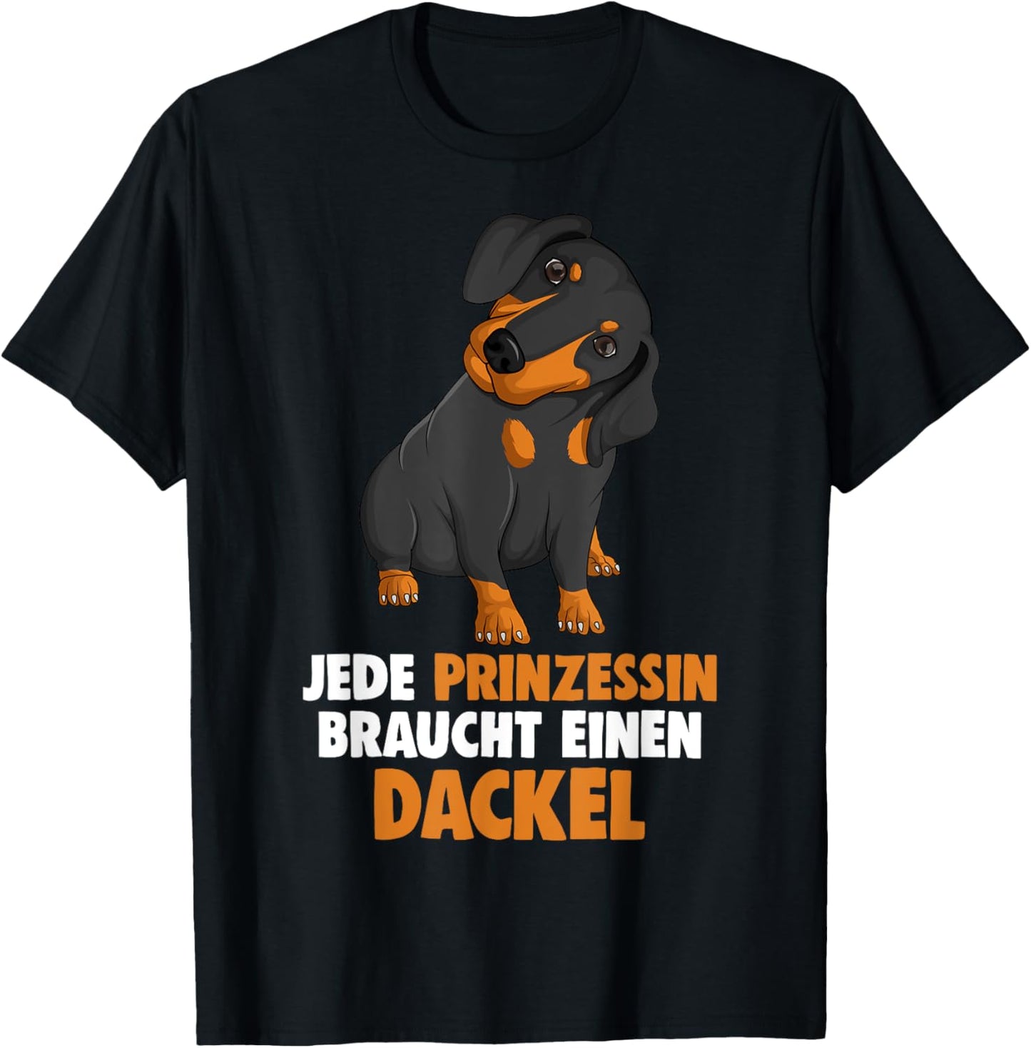 Süße Dackel Hunde Design Geschenke Damen, Kinder Schwarz Cartoon Kurzarm EU S Klein Regulär 16 19 cm U-Ausschnitt Klassische Passform Dackel Illustration T-Shirt - T-Shirt | Black