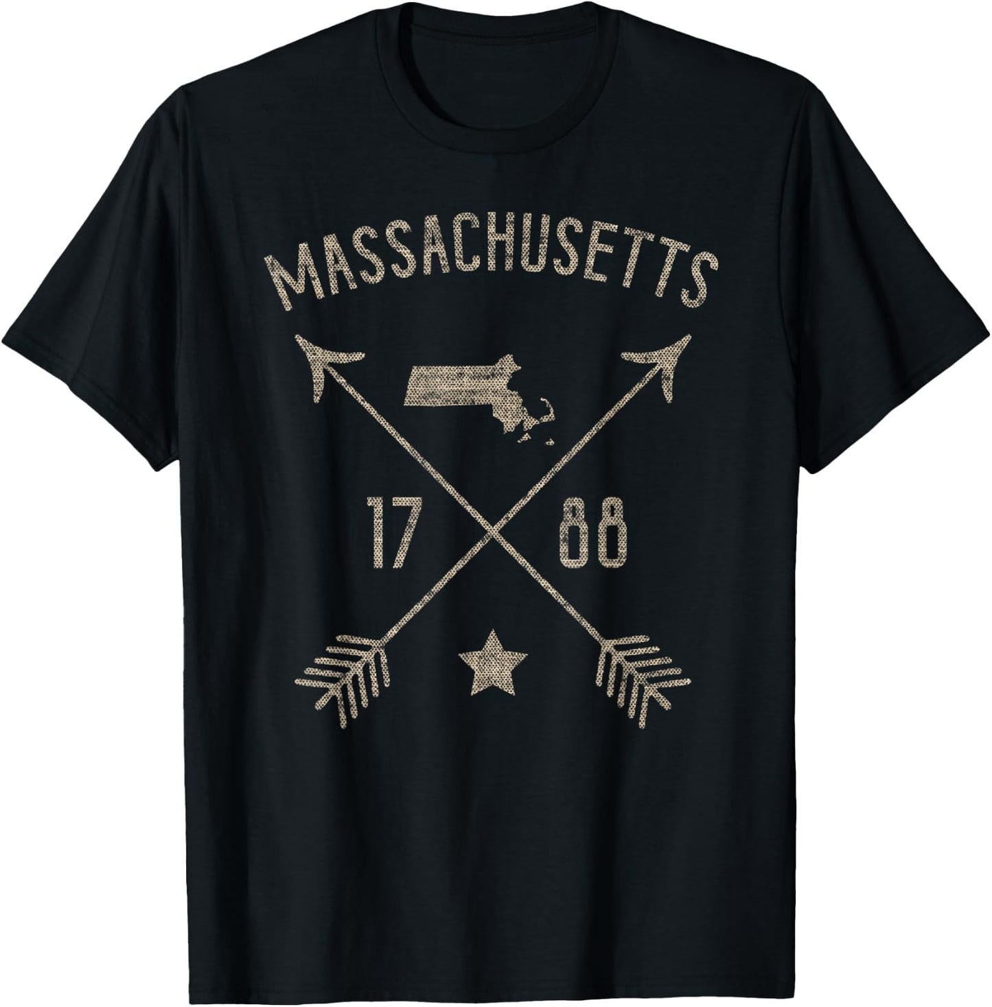 Vintage Massachusetts Distressed Home State Map Boho Arrows T-Shirt - T-Shirt | Black