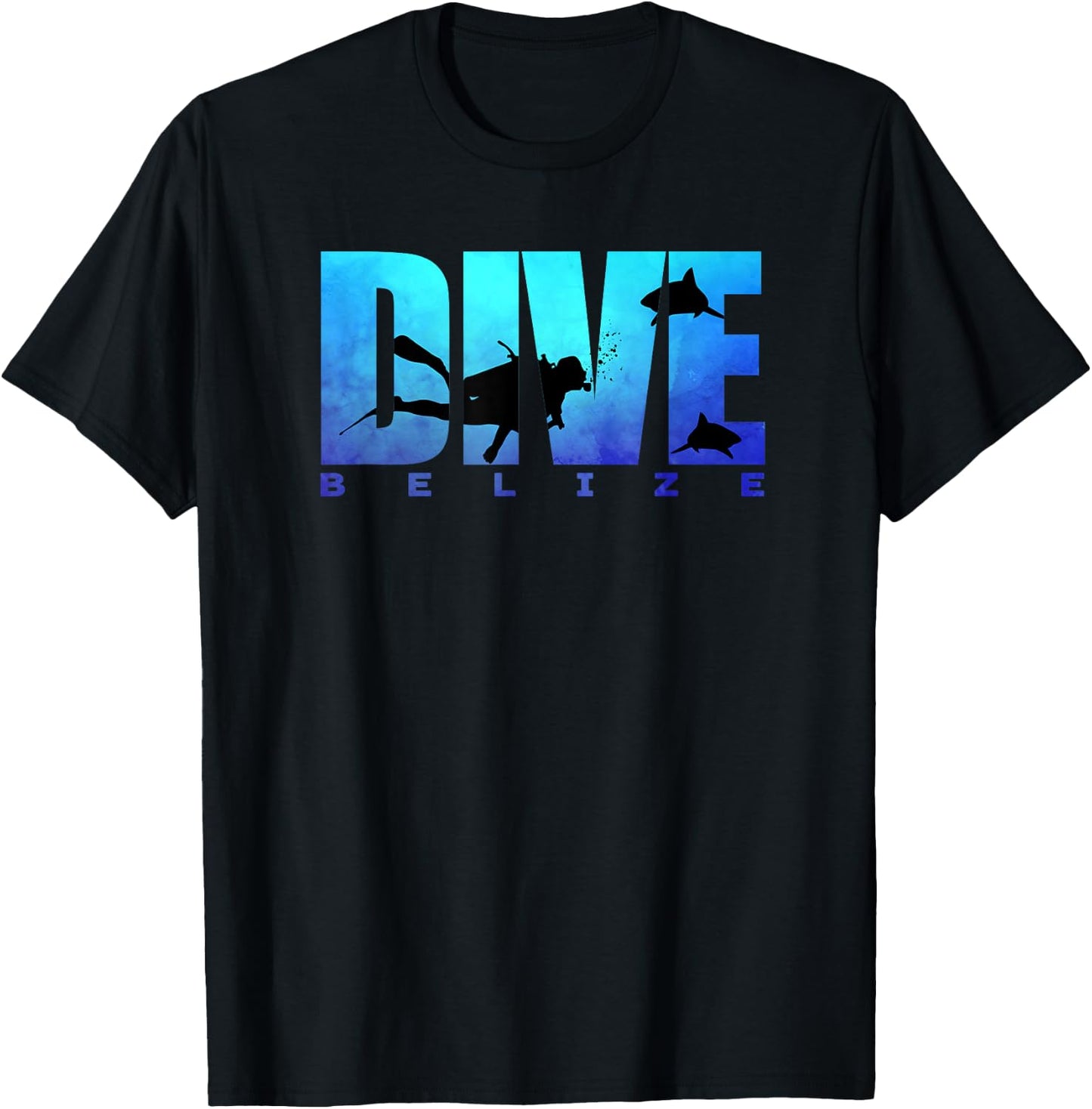 DIVE BELIZE Sharks Scuba Diver Reef Freediving Snorkeling T-Shirt - T-Shirt | Black