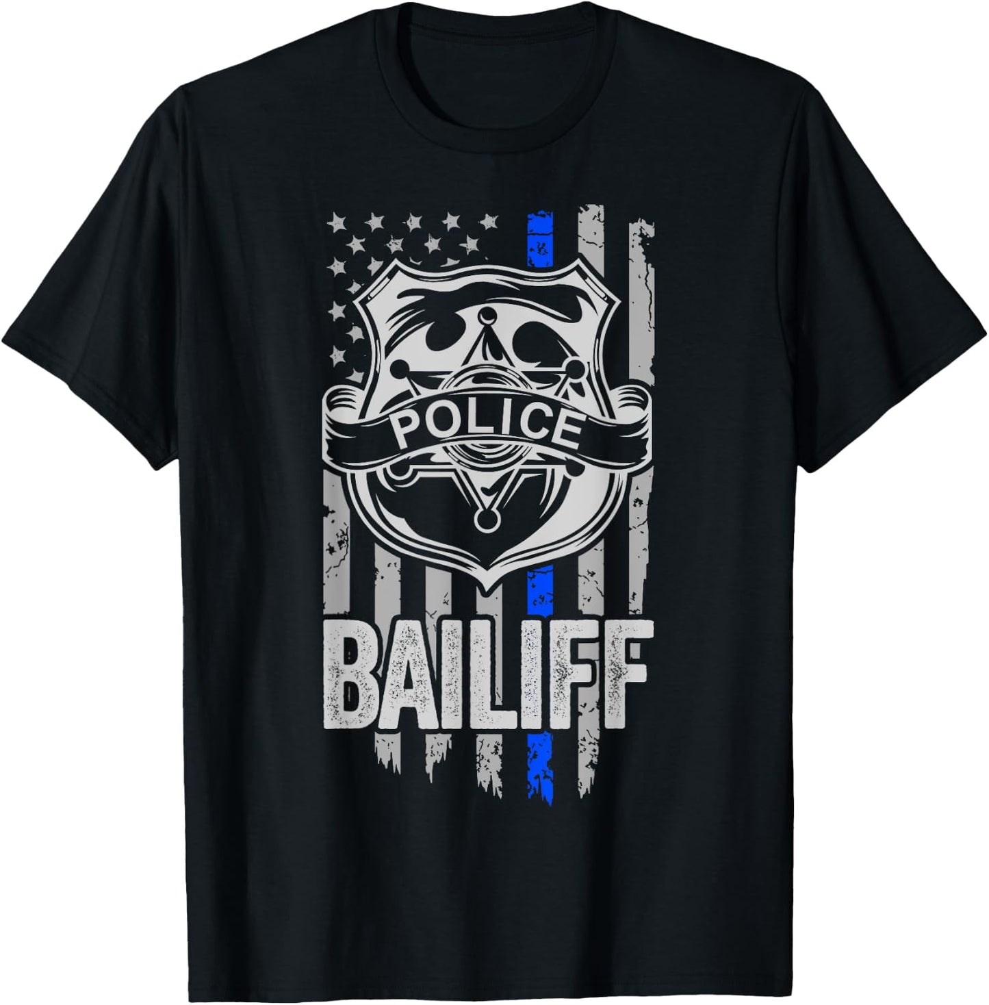 American Flag Blue Thin Line Baliff Apparel, Law Enforcement T-Shirt - T-Shirt | Black