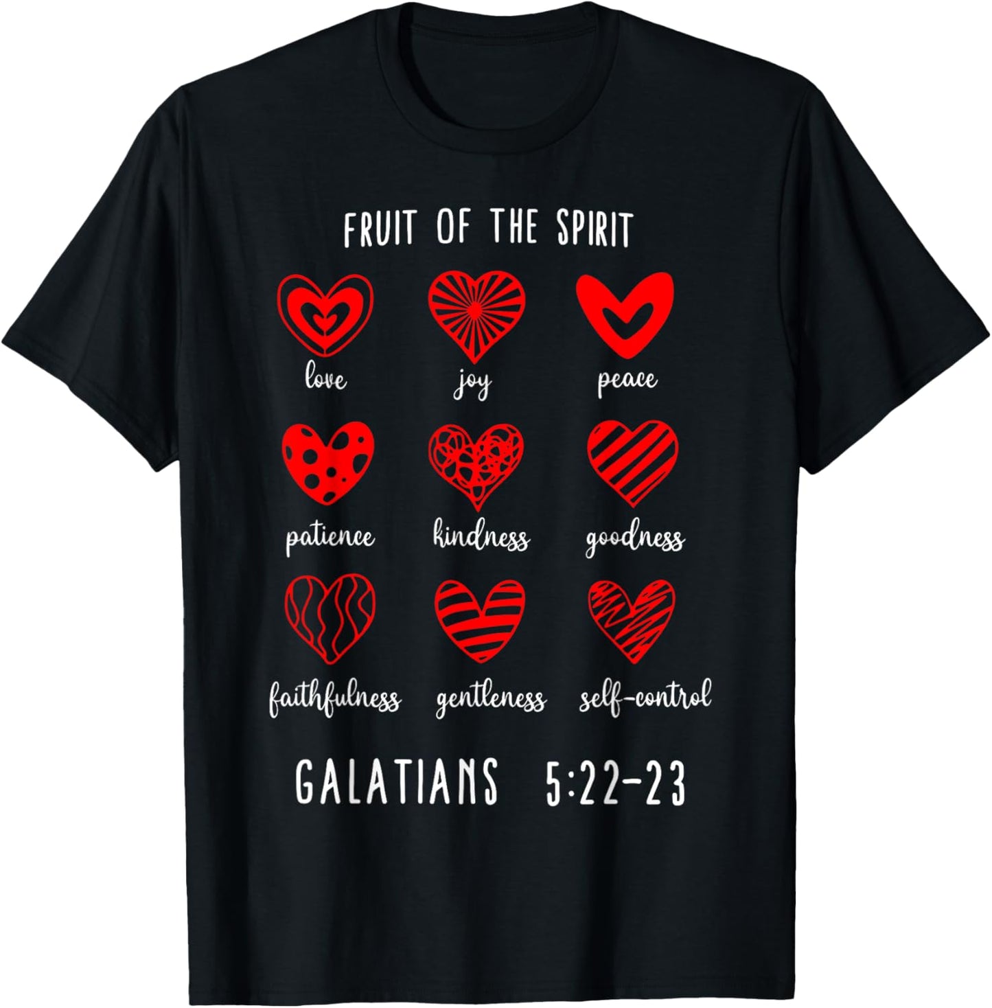 Christian Valentines Fruit Of The Spirit Bible Verse Hearts T-Shirt - T-Shirt | Black