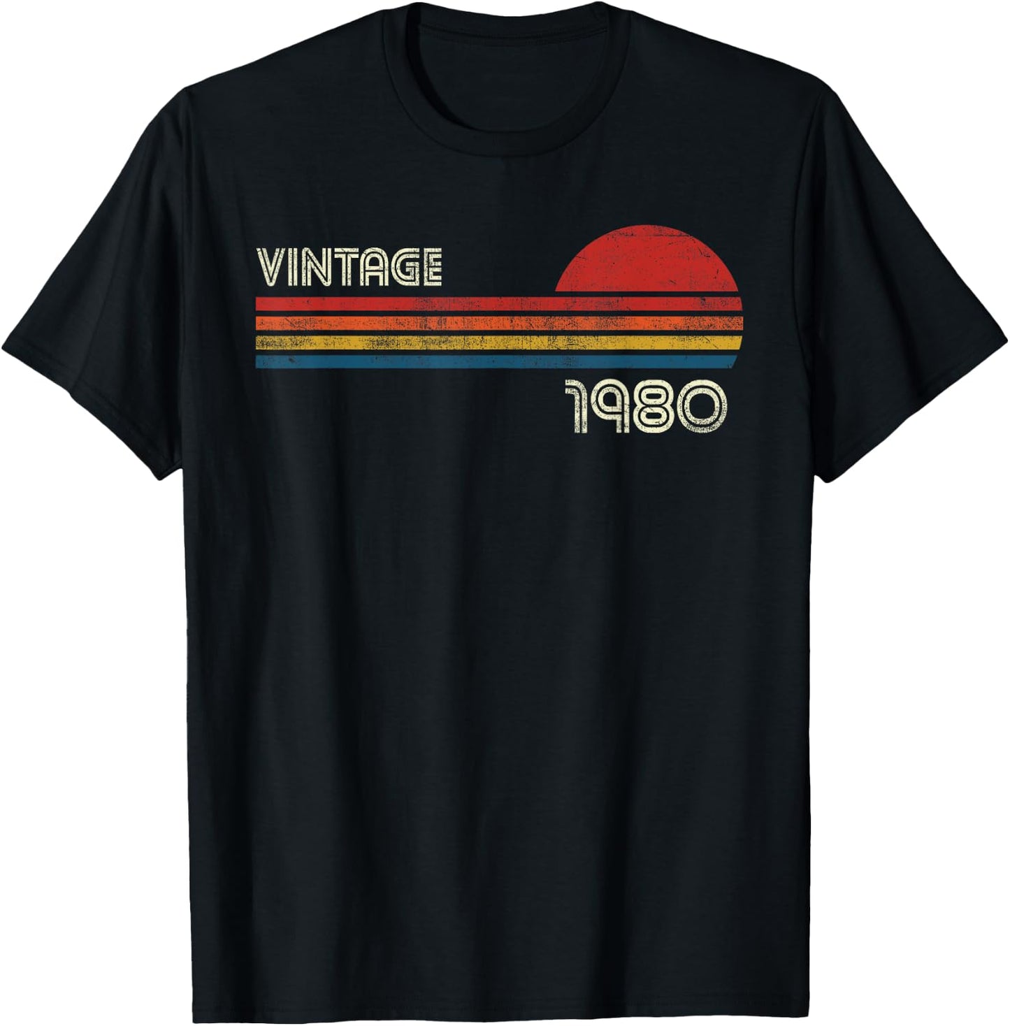 Vintage 1980 Chest Stripe Birthday T-Shirt - T-Shirt | Black