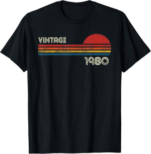 Vintage 1980 Chest Stripe Birthday T-Shirt - T-Shirt | Black