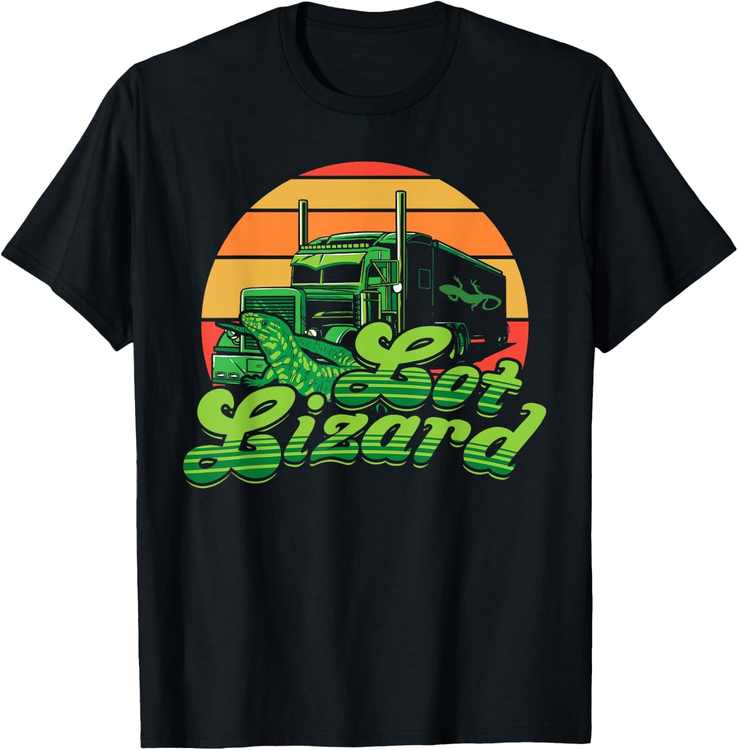 Trucker Lot Lizard Truck Driver Gift Funny Gecko Lover Retro T-Shirt - T-Shirt | Black