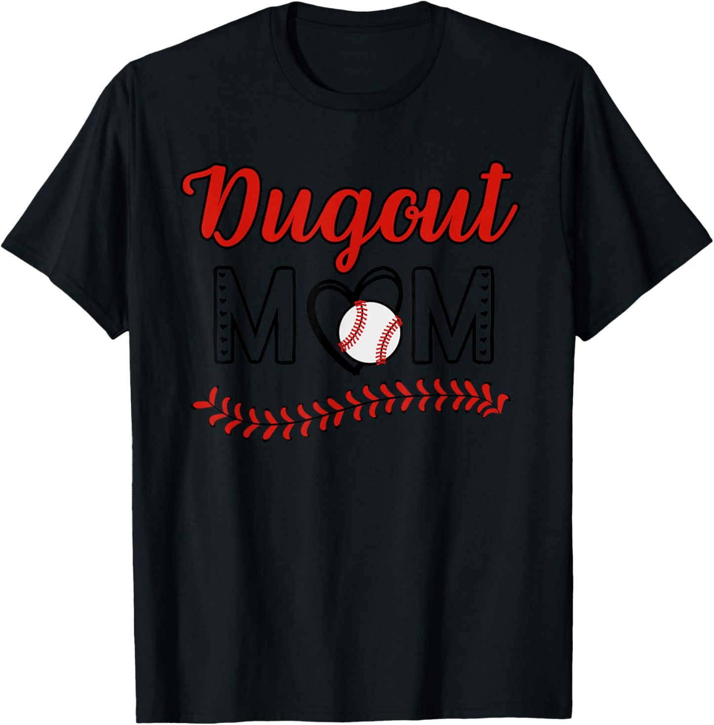 Funny And Cute Baseball Quote Dugout Mom In Grey T-Shirt - T-Shirt | Black