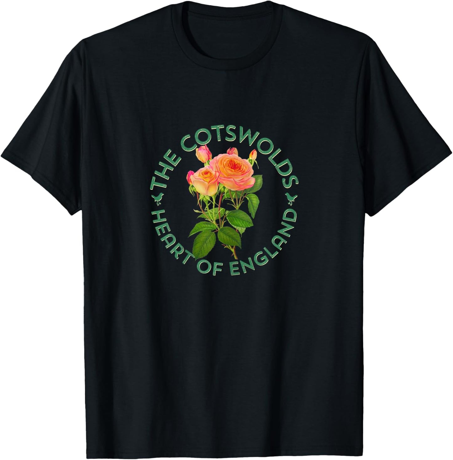 The Cotswolds England UK Roses Girl's Women Gardener's T-Shirt - T-Shirt | Black