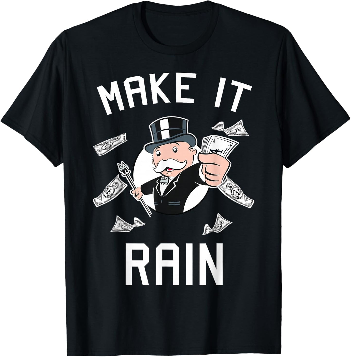 Monopoly Man Make It Rain Logo Portrait Small T-Shirt - T-Shirt | Black