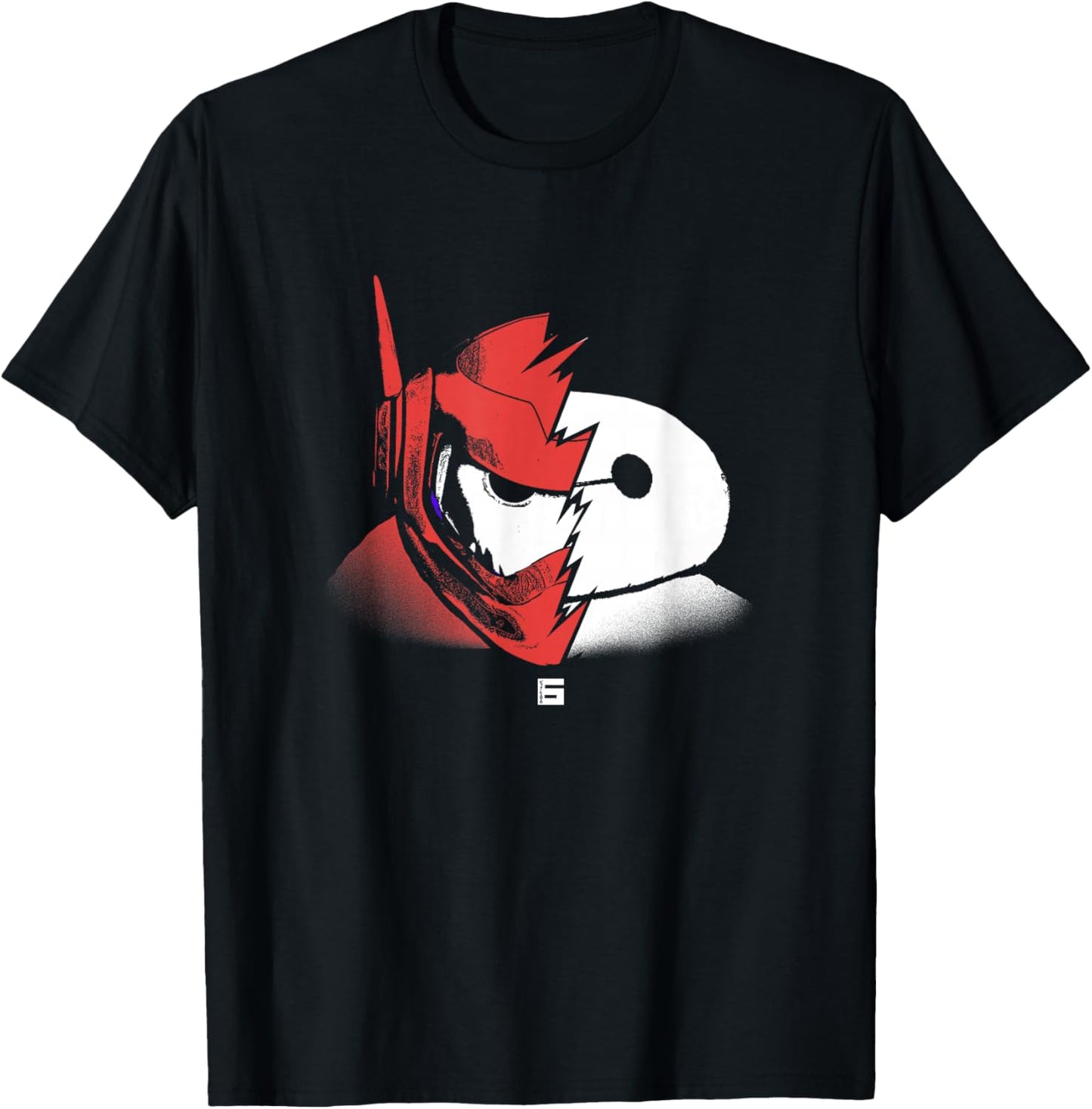Disney Big Hero 6 Baymax Split Face Epic Shot Distressed T-Shirt - T-Shirt | Black