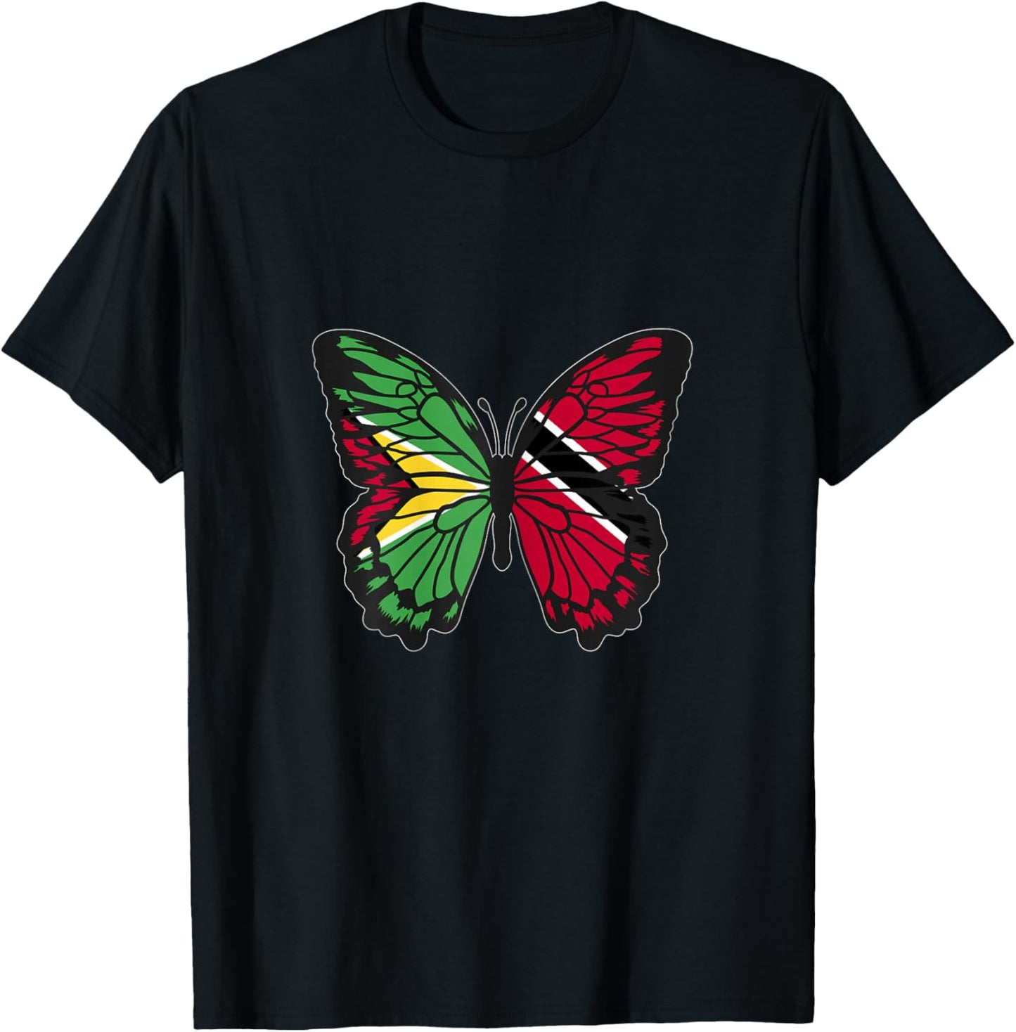 Guyana and Trinidad Mix Butterfly Half Guyanese Trinidadian T-Shirt - T-Shirt | Black