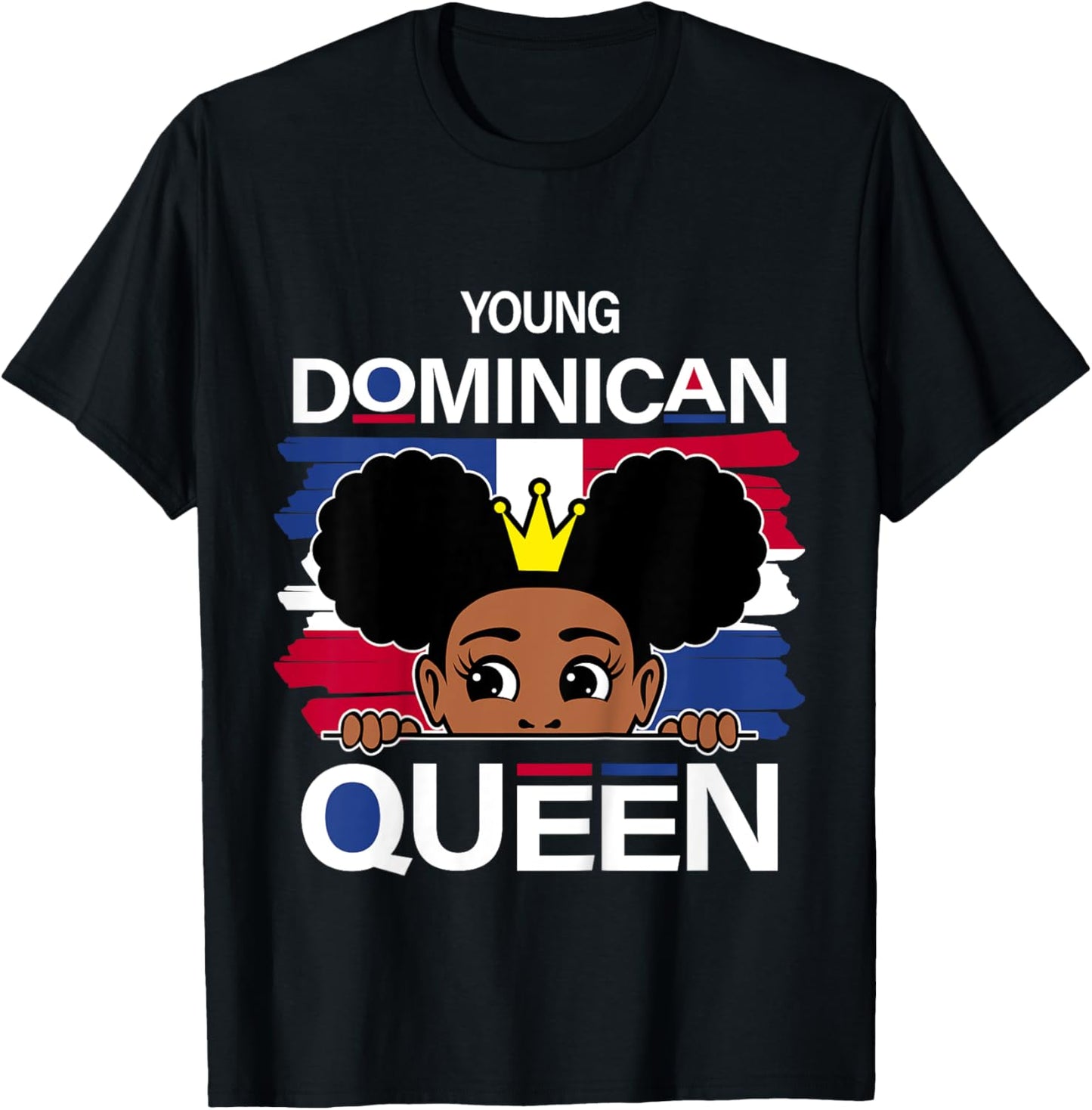 Kids Young Dominican Queen Dominican Flag Cute Dominicana Gir T-Shirt - T-Shirt | Black