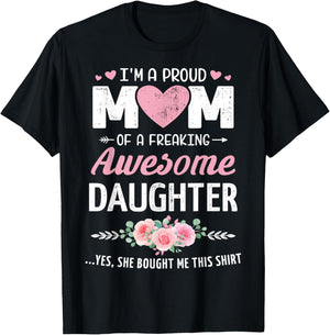 Proud mom awesome daughter mothers day christmas birthday T-Shirt - T-Shirt | Black