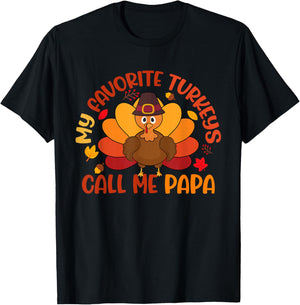 My Favorite Turkeys Calls Me Papa Matching Thanksgiving T-Shirt - T-Shirt | Black