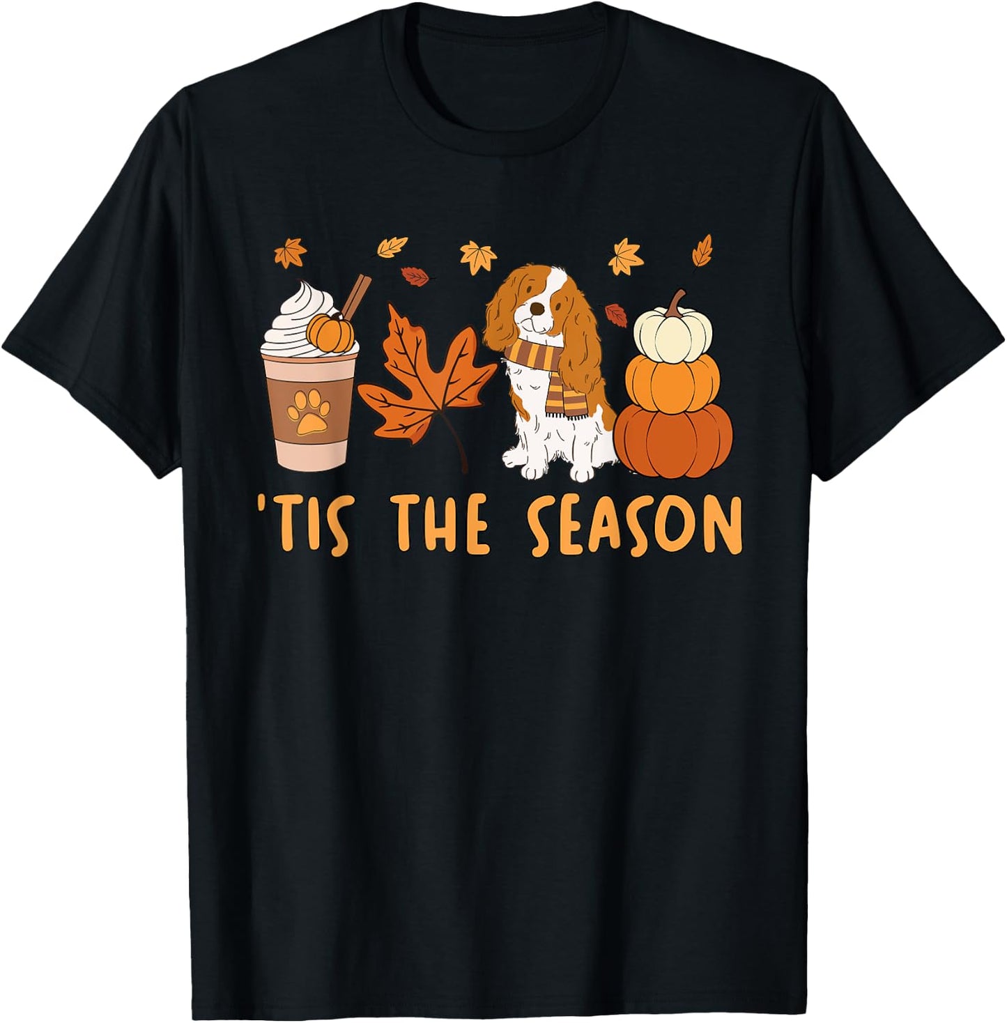 Tis The Season Cavalier King Charles Spaniel Fall Pumpkin T-Shirt - T-Shirt | Black