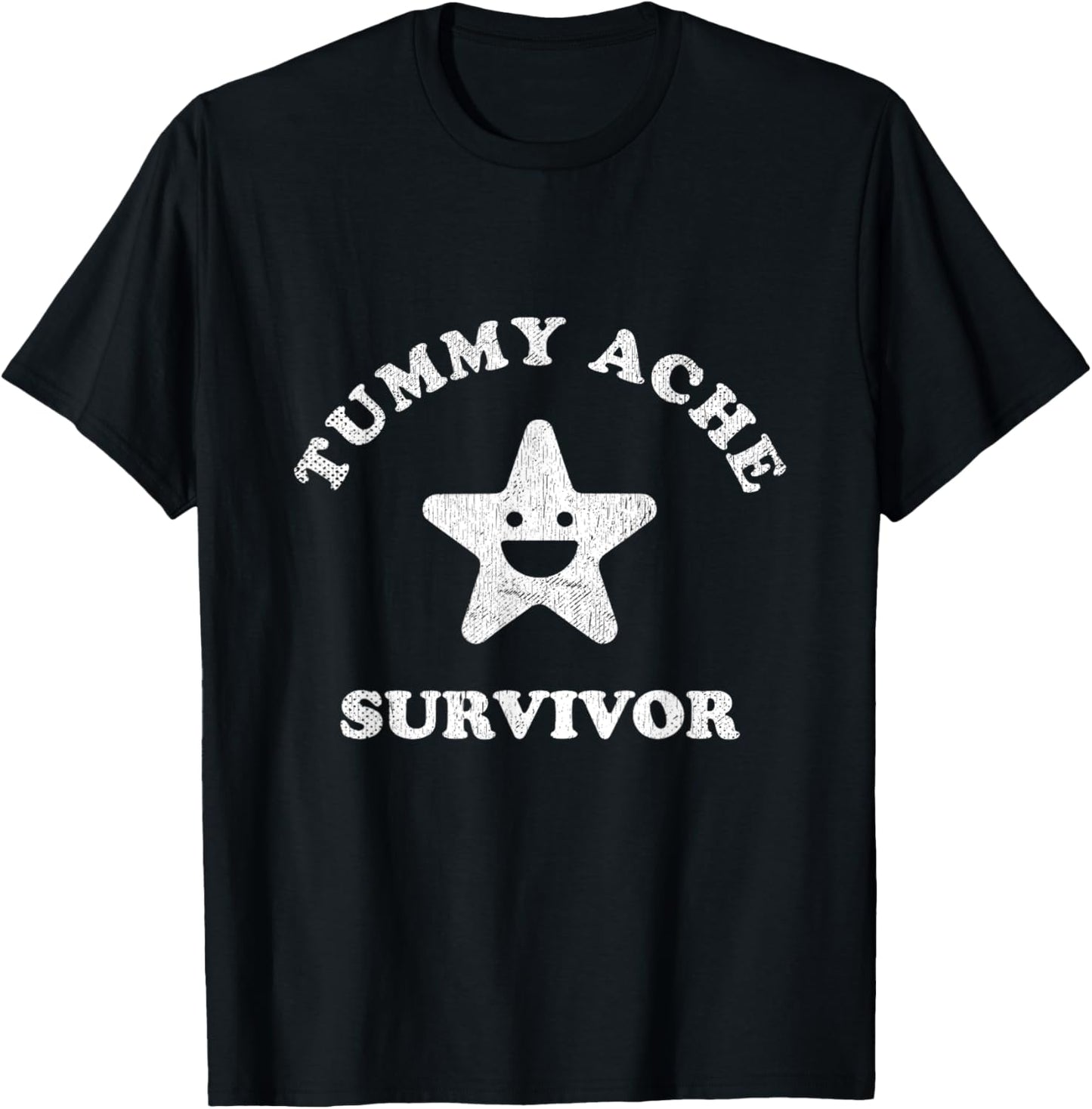 Funny Tummy Ache Survivor Star Ironic Pun Stomach Ache T-Shirt - T-Shirt | Black