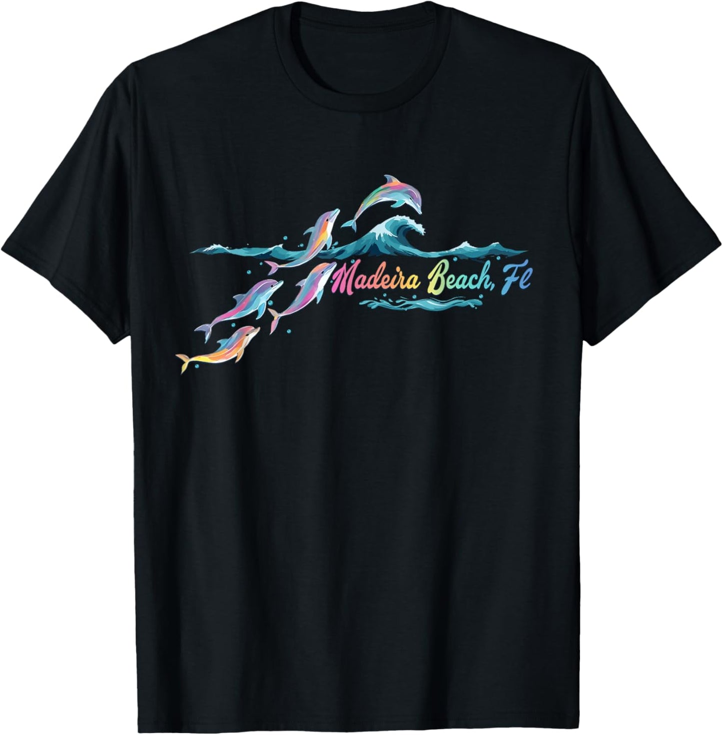 Madeira Beach Florida Colorful Dolphin Lover Beach T-Shirt - T-Shirt | Black