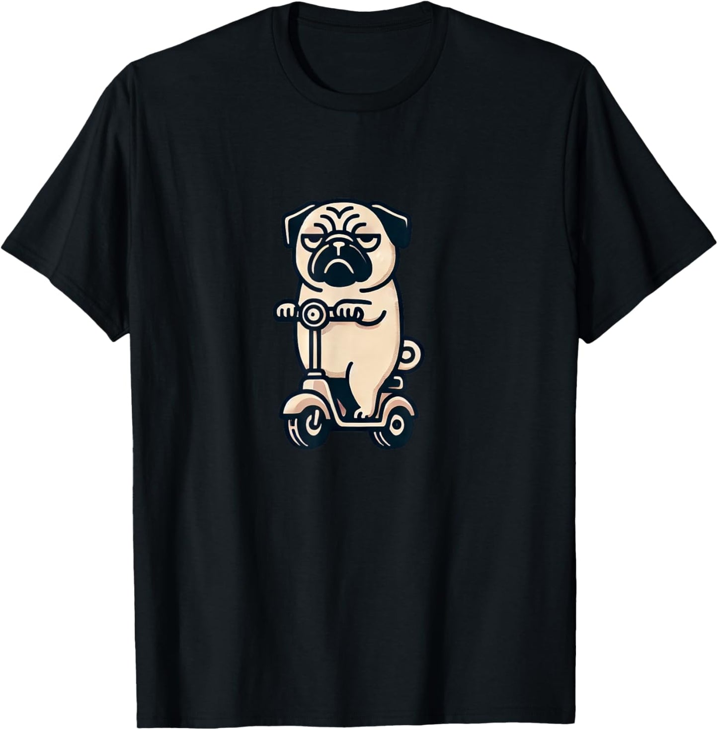 Lustiger gelangweilter Mops auf Roller T-Shirt - T-Shirt | Black