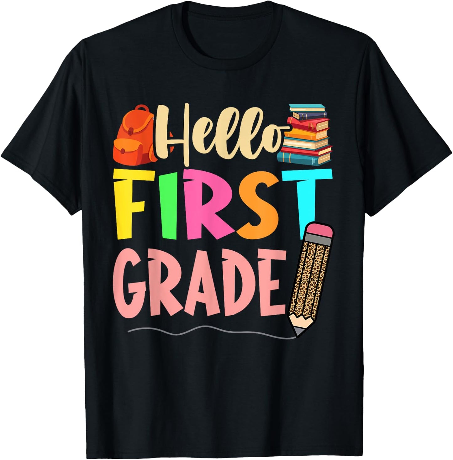 First Day Of School Girls Back To School Hello First Grade T-Shirt - T-Shirt | Black