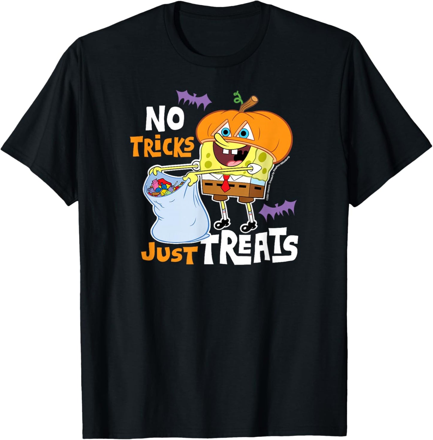 SpongeBob SquarePants - Halloween No Tricks Just Treats T-Shirt - T-Shirt | Black