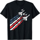 Patriotic Fighter Jet Airplane American Flag Vintage T-Shirt - T-Shirt | Black