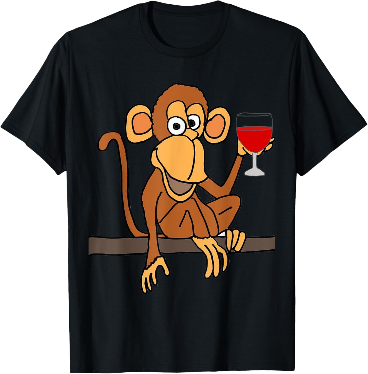 Smilealotteesa Funny Monkey Drinking Wine Cartoon T-Shirt - T-Shirt | Black