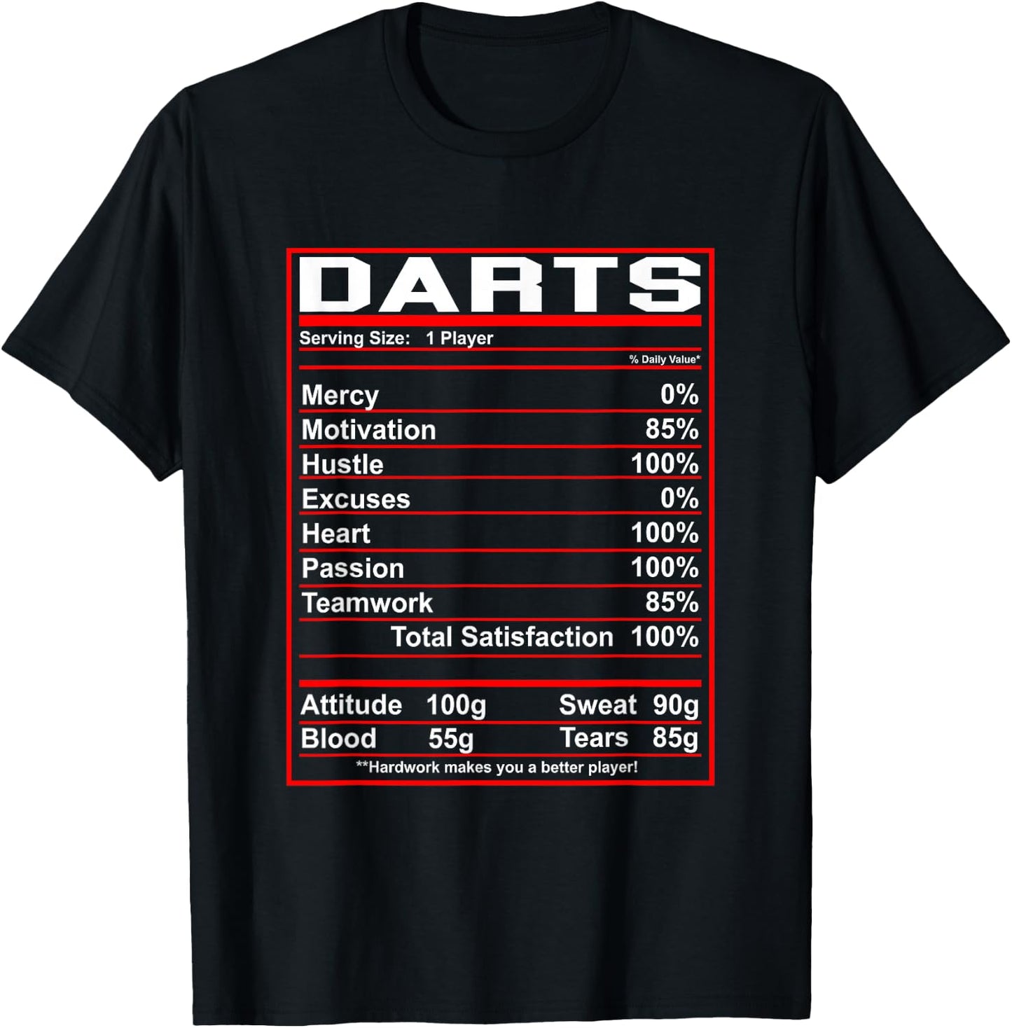 Funny Darts Nutrition Facts Dart Player T-Shirt - T-Shirt | Black