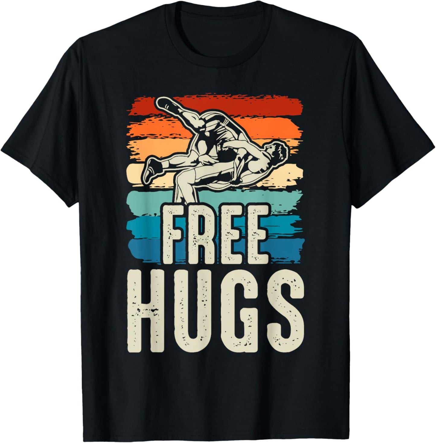 Vintage Wrestling Funny Free Hugs Wrestling T-Shirt - T-Shirt | Black