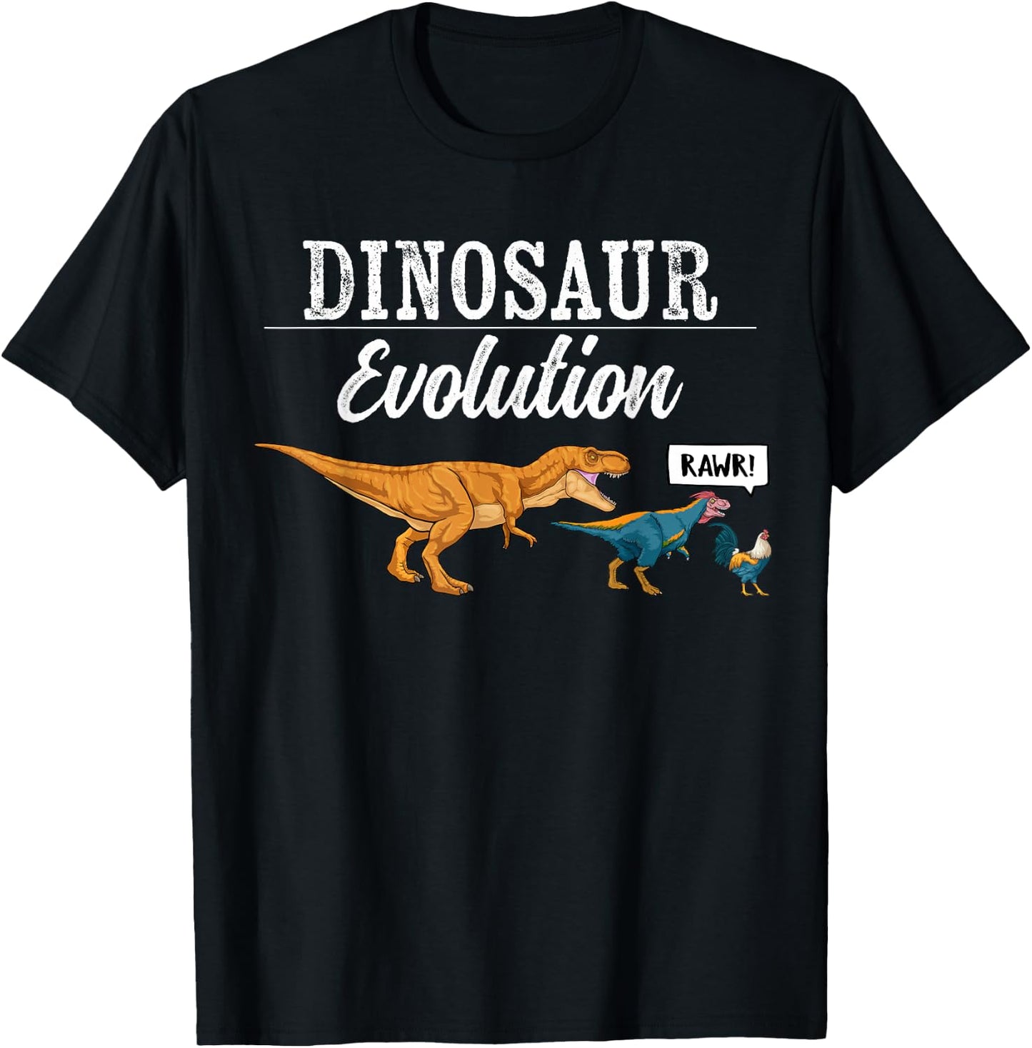 GoshWow Dinosaur Evolution T Rex Chicken Funny Pre Historic Animal - -Adults, Kids - Black - Short Sleeve - Small T-Shirt - T-Shirt | Black