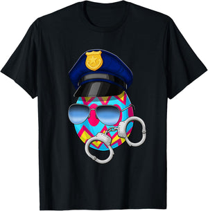 Easter Police Officer Basket Eggs T Shirt Men Women Kids T-Shirt - T-Shirt | Black