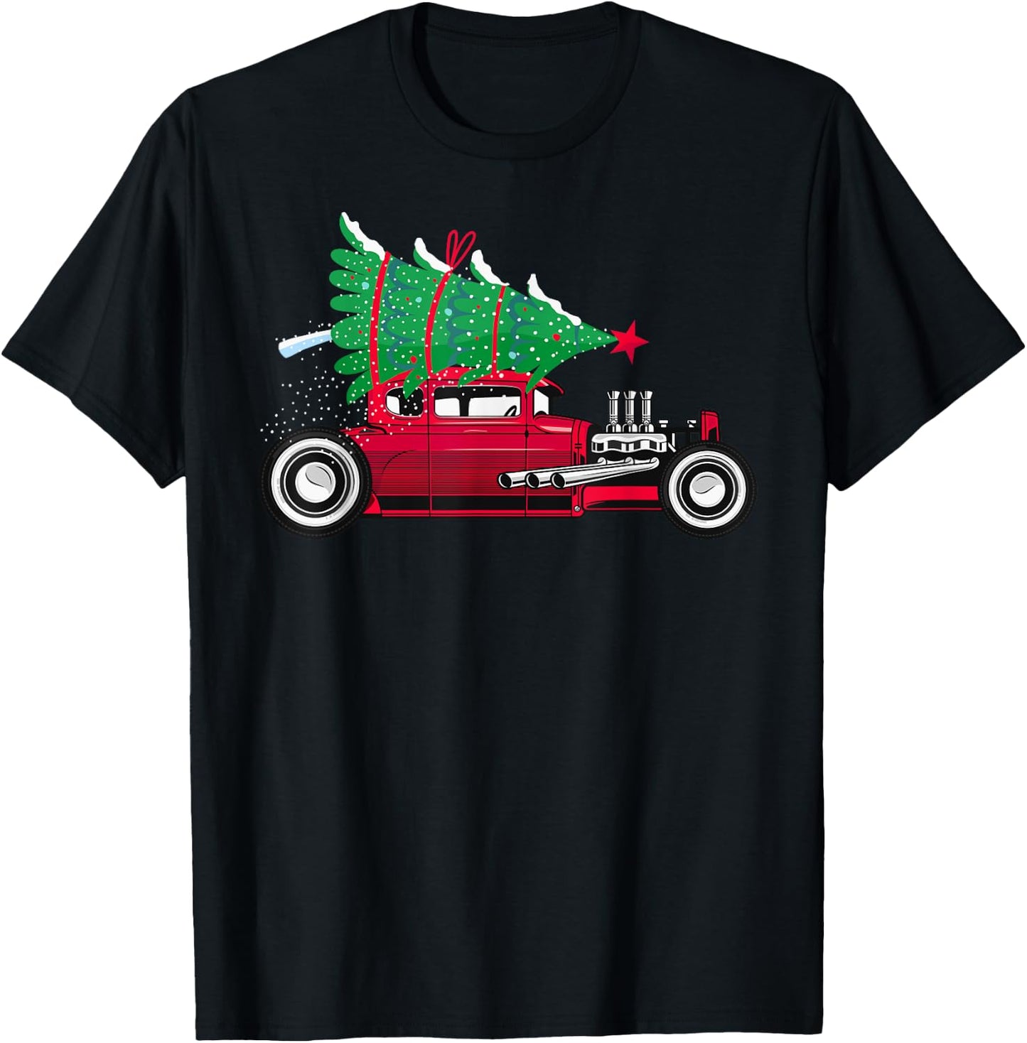 Classic Hot Rod Christmas Tree Old Vintage Car Enthusiast T-Shirt - T-Shirt | Black