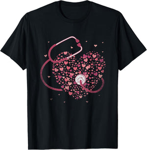 Medicine Gift Stethoscope Heart Nurse T-Shirt - T-Shirt | Black
