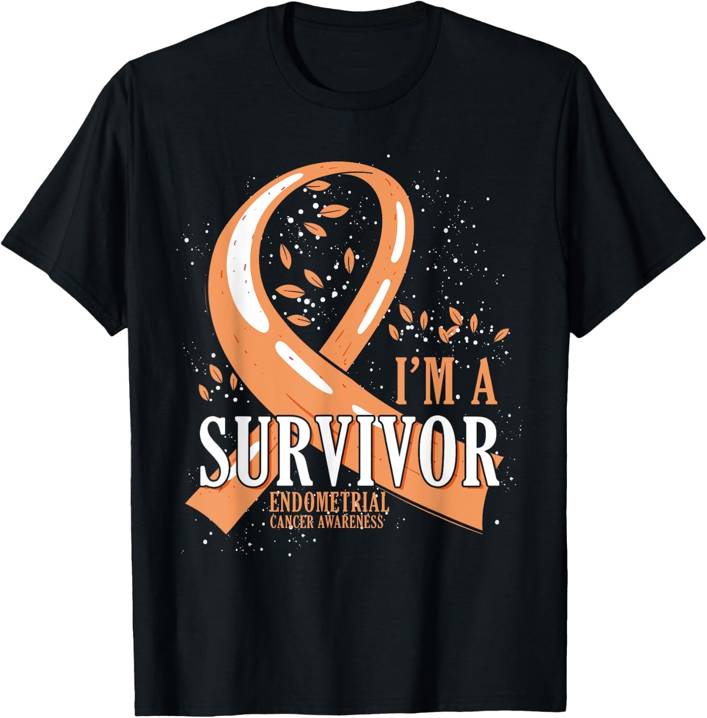 Cancer Survivor Peach Ribbon Endometrial Cancer Awareness T-Shirt - T-Shirt | Black