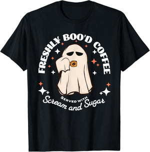 Freshly Boo'd Coffee Funny Halloween Ghost Coffee Lover T-Shirt - T-Shirt | Black